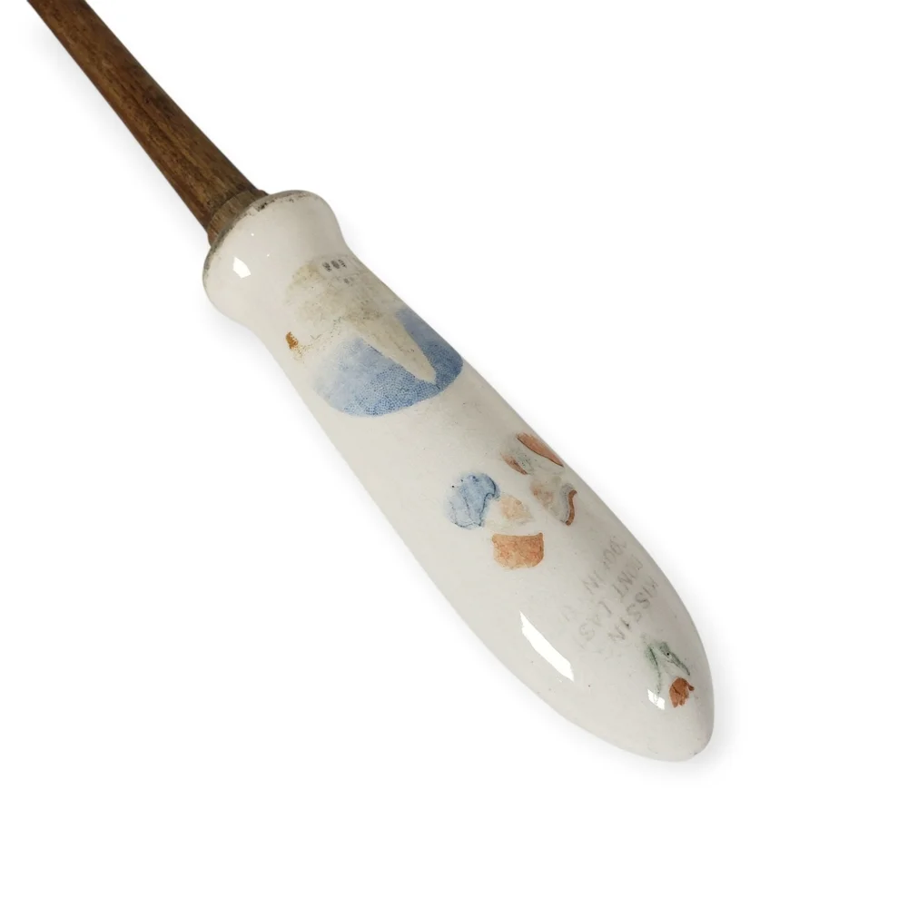 Vintage Ceramic Handled Wooden Spoon Blue Onion Pattern